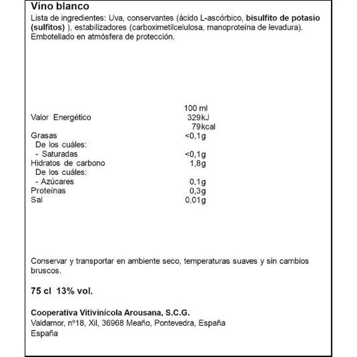 VINO BLANCO ALBARIÑO 12,9º PACO LOLA BTLLA 75 CL