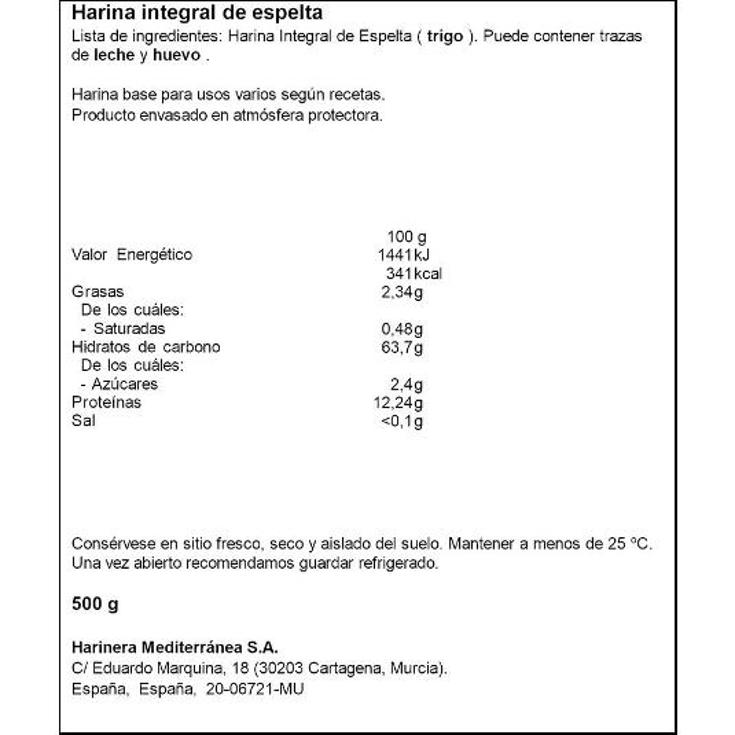 HARINA INTEGRAL DE ESPELTA HARIMSA PQTE 500 GR