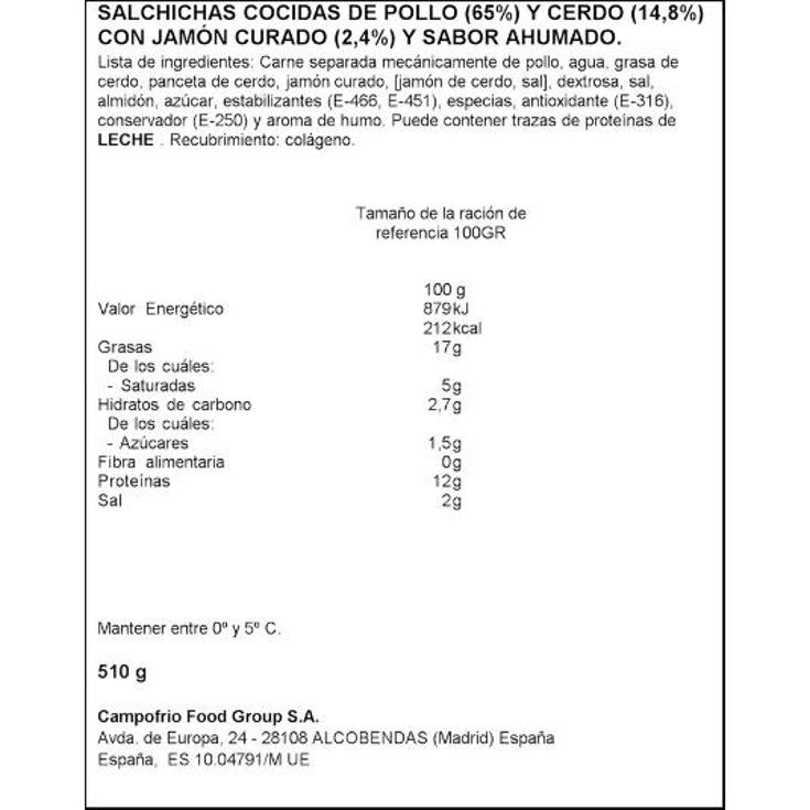 SALCHICHAS JAMONGUS X3 CAMPOFRIO PQTE 510 GR