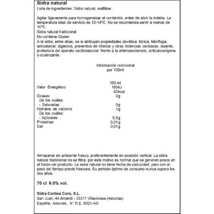 SIDRA NATURAL CORTINA BTLLA 75 CL