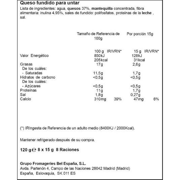 QUESO PORCIONES SIN LACTOSA VACA QUE RIE UNIDAD 120 GR