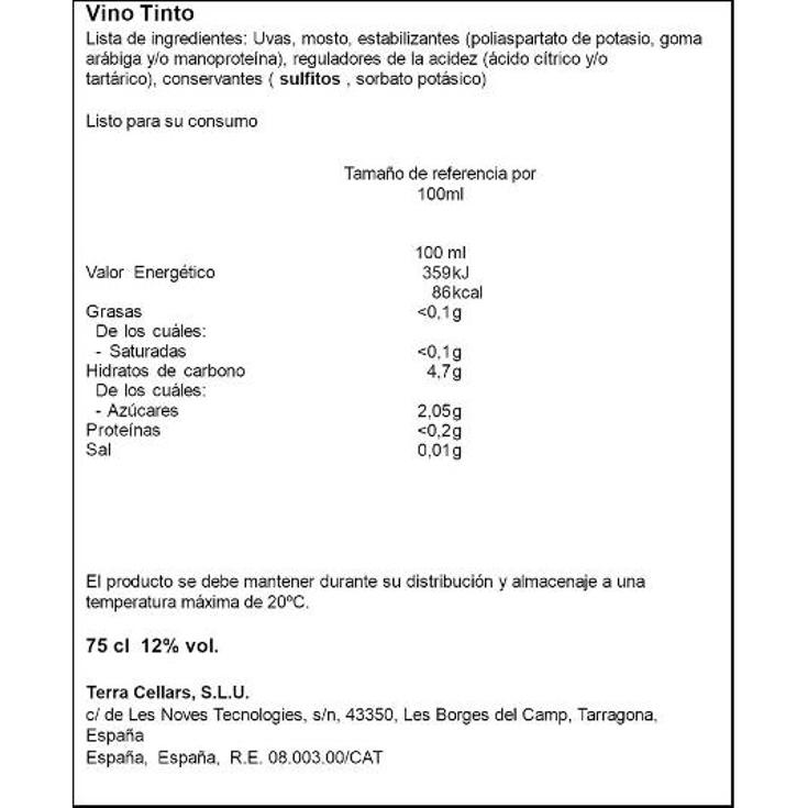 VINO TINTO SEMIDULCE EMPARRADO BTLLA 75 CL