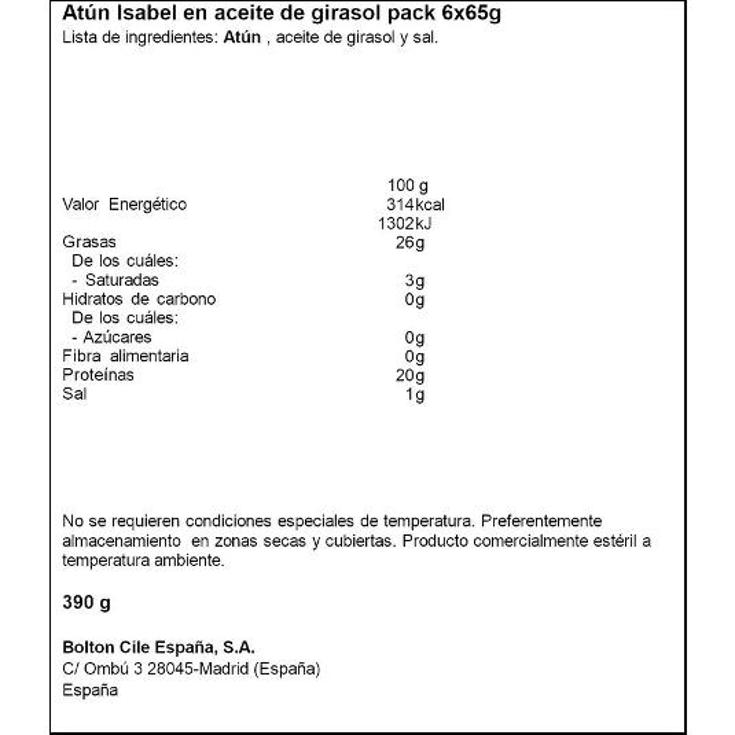 ATUN ACEITE GIRASOL 6X52 GR. ISABEL PACK 312 GR