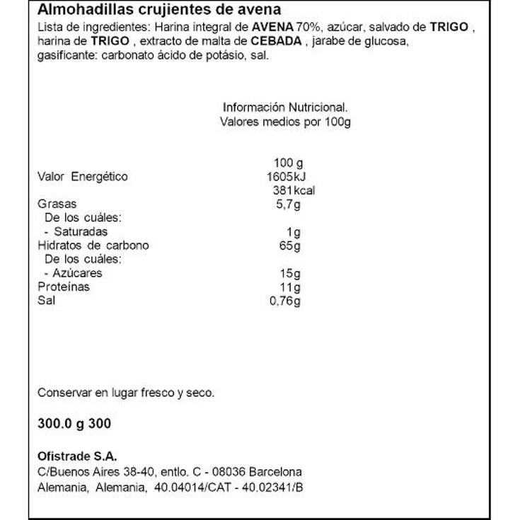 ALMOHADILLAS CRUJ.AVENA KÖLLN PQTE 300 GR
