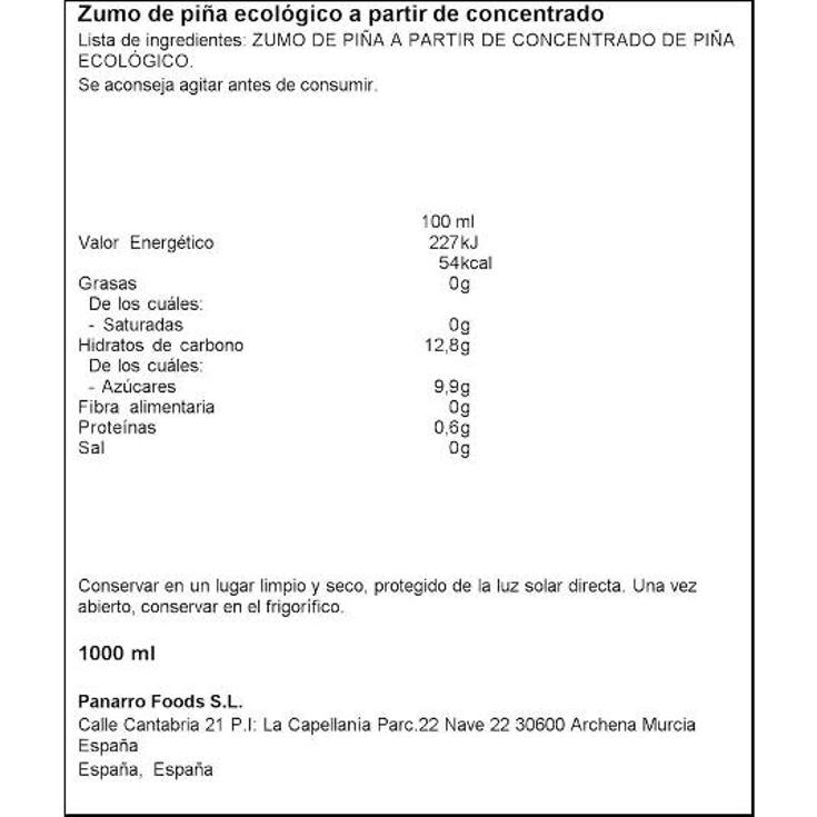 ZUMO PIÑA ECO SPAR NATURAL FRASCO 1 LT