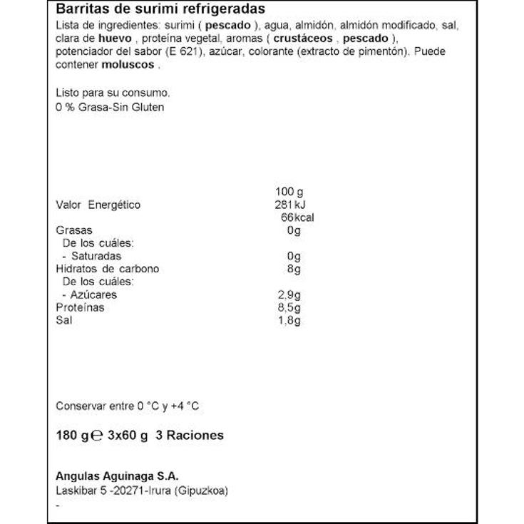 SURIMI FRESCO BARRITAS 0% KRISSIA PACK 180 GR