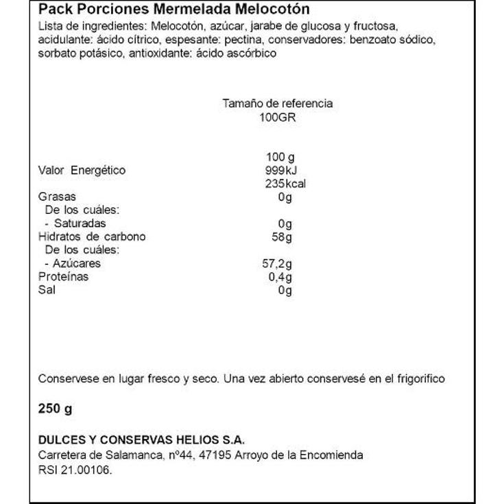 MERMELADA MELOCOTON PORC.10X25 HELIOS PACK 250 GR