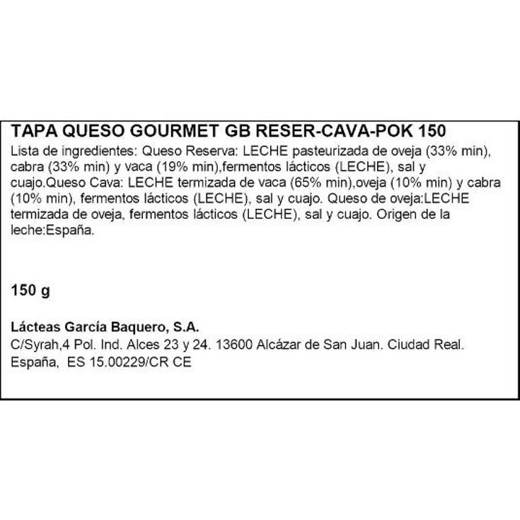 TAPAS QUESO GOURMET G.BAQUERO UNIDAD 150 GR