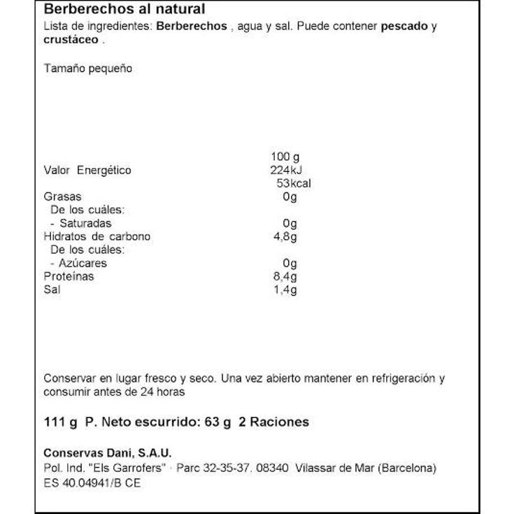 BERBERECHOS AL NATURAL 45/55 DANI LATA 58 GR