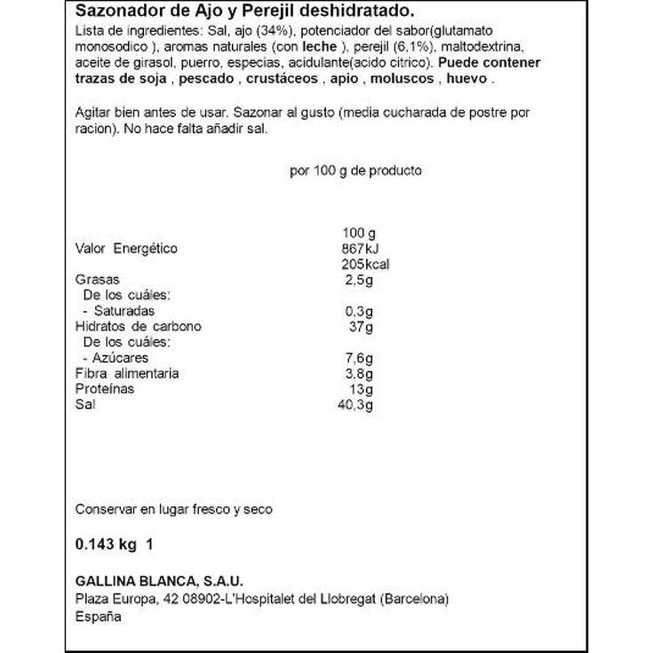 SAZONADOR AJO Y PEREJIL AVECREM BOTE 143 GR