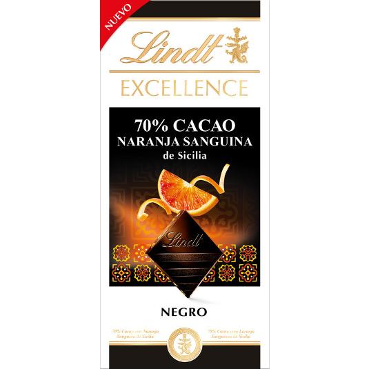 CHOCOLATE 70% CACAO NARANJA LINDT PTLLA 100 GR