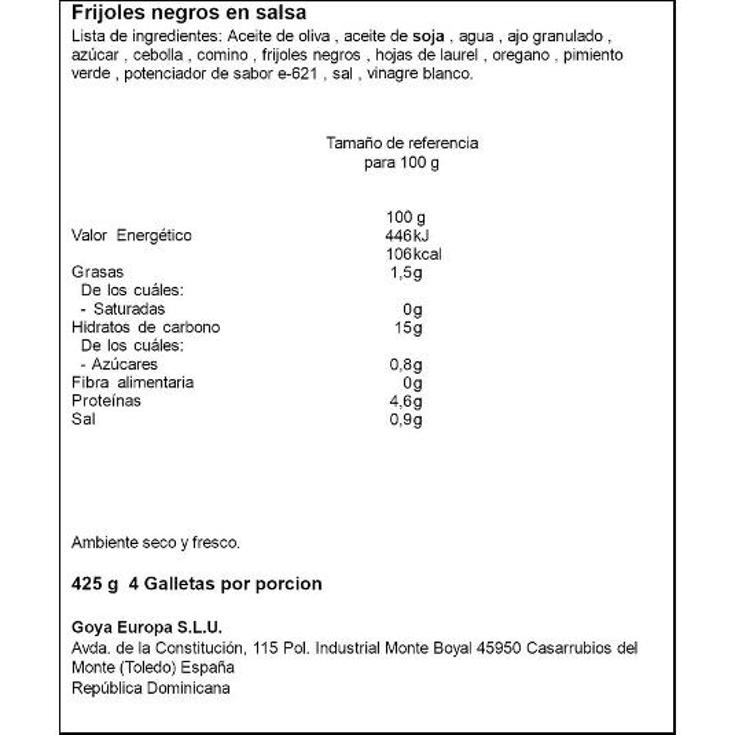 FRIJOLES NEGROS (GUISADOS) GOYA LATA 425 GR