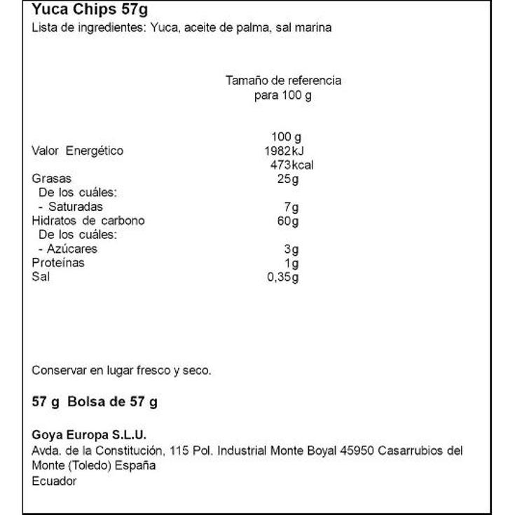 YUCA CHIPS GOYA BOLSA 57 GR