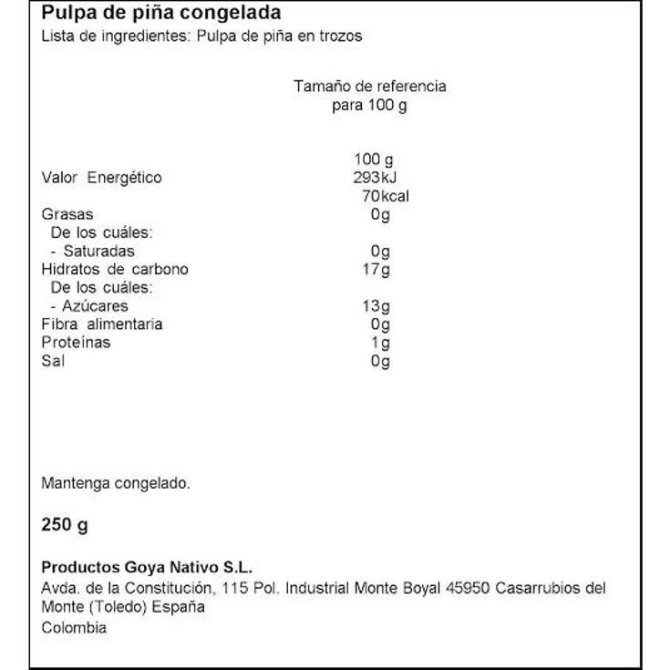 PULPA DE PIÑA CONGELADA GOYA BOLSA 250 GR