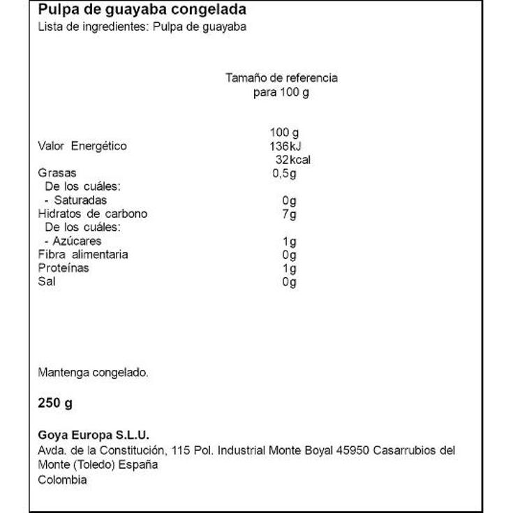 PULPA DE GUAYABA GOYA BOLSA 250 GR