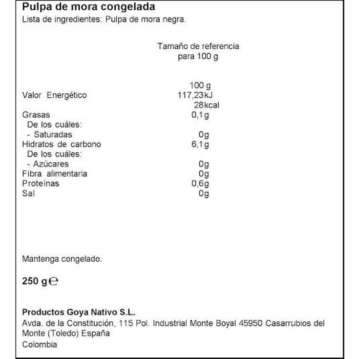 PULPA DE MORA GOYA BOLSA 250 GR