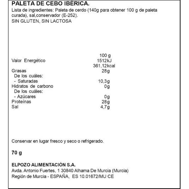 PALETA IBERICO CEBO LEGADO IBER. SOBRE 70 GR