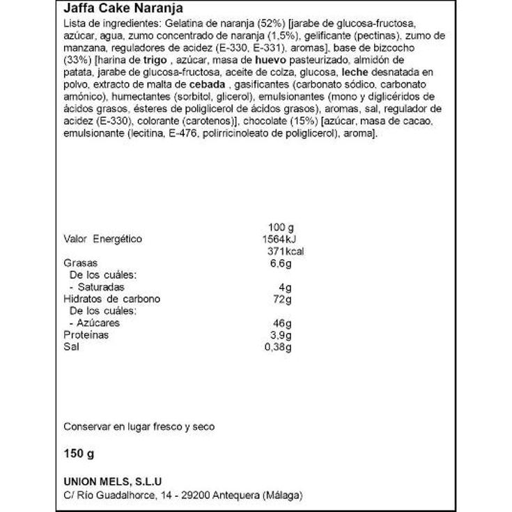 GALLETAS JAFFA CAKE NARANJA MELS PQTE 150 GR