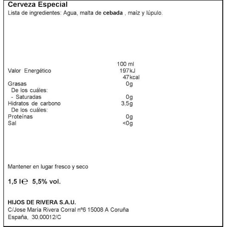 CERVEZA ESP.6X25CL 5,5º PRO.5+1 ESTR.GALICIA PACK 150 CL