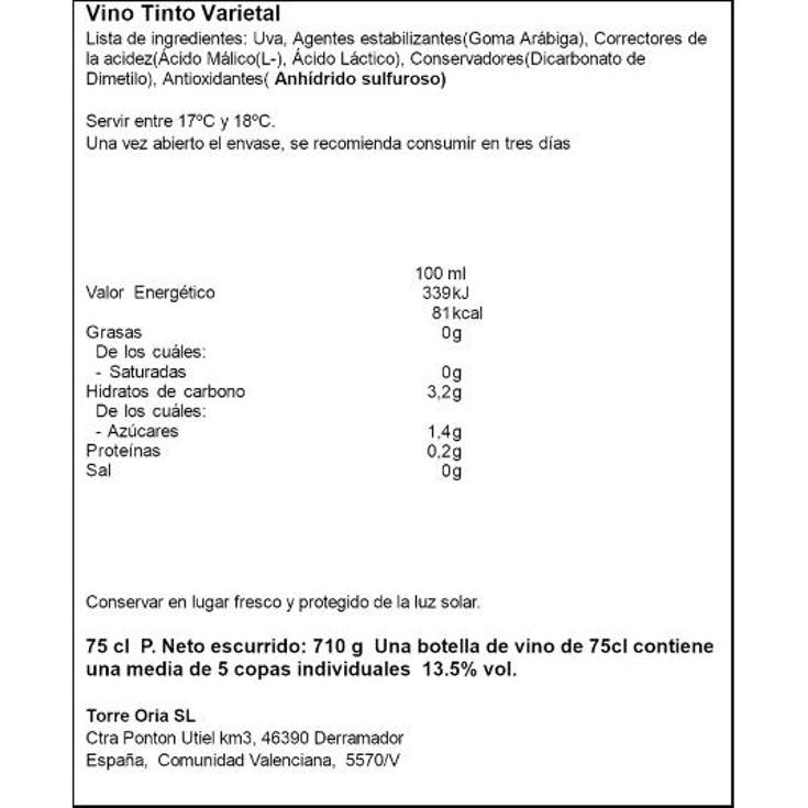 VINO TINTO DE AUTOR 13,5º XCELENTE BTLLA 75 CL