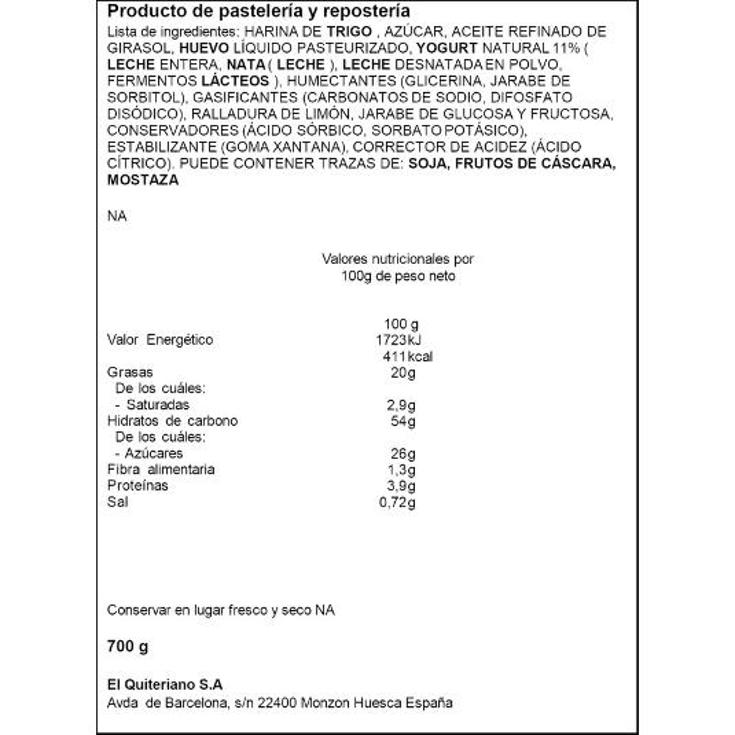 BIZCOCHO CON YOGURT BOLSA 700 GR