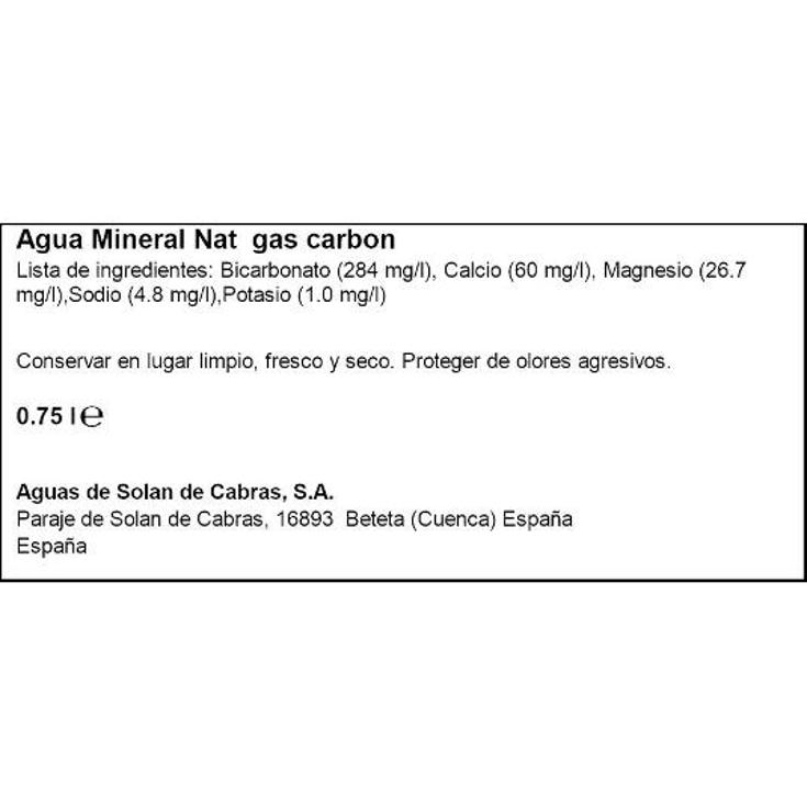 AGUA MINERAL CON GAS SOLAN CABRAS BTLLA 75 CL