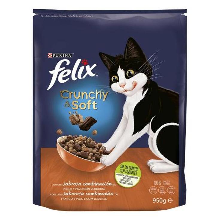 COMIDA GATO CRUNCHY SOFT POLLO FELIX BOLSA 950 GR