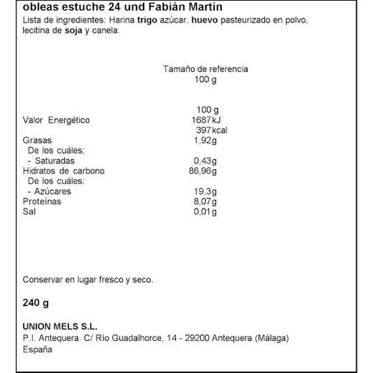 OBLEAS 24 UDS FABIAN MAR. PQTE 240 GR