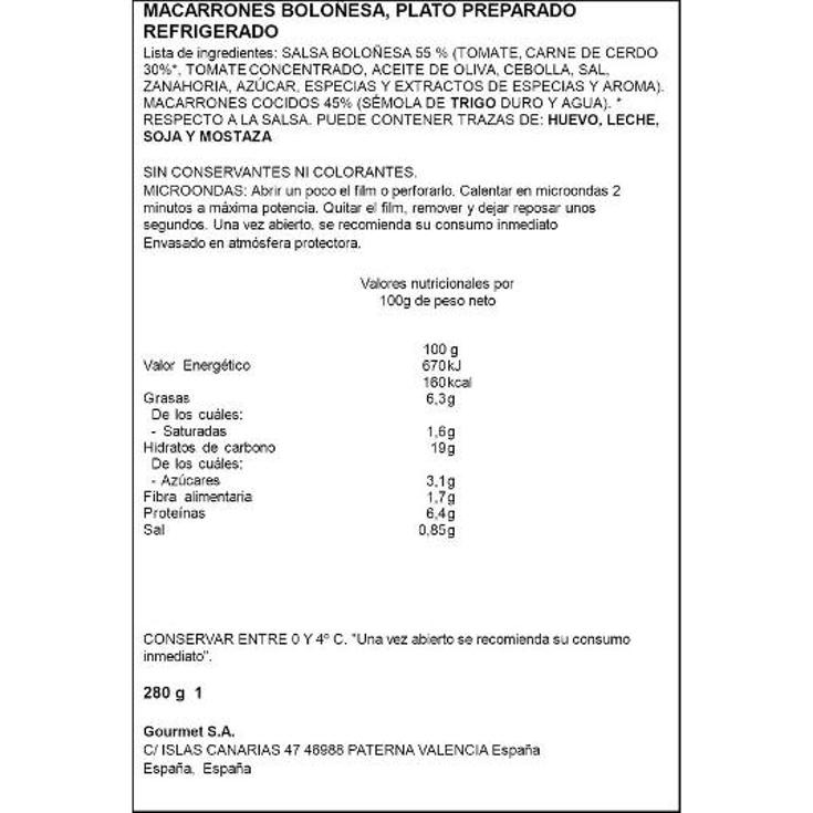 MACARRONES BOLOÑESA RIKISSSIMO UNIDAD 280 GR
