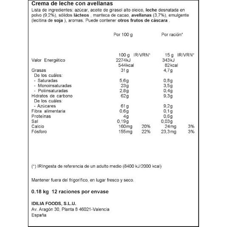 CREMA LECHE Y AVELLANAS NOCILLA FRASCO 180 GR