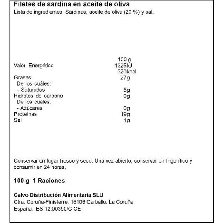 FILETE SARDINA S/ESPINAS AC.OLI CALVO LATA 75 GR