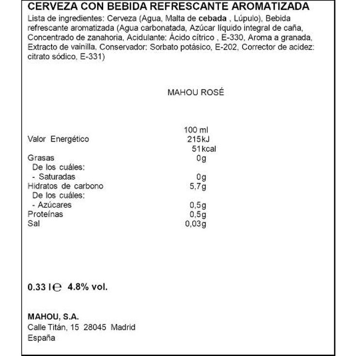 CERVEZA ROSE 4,8º MAHOU LATA 33 CL