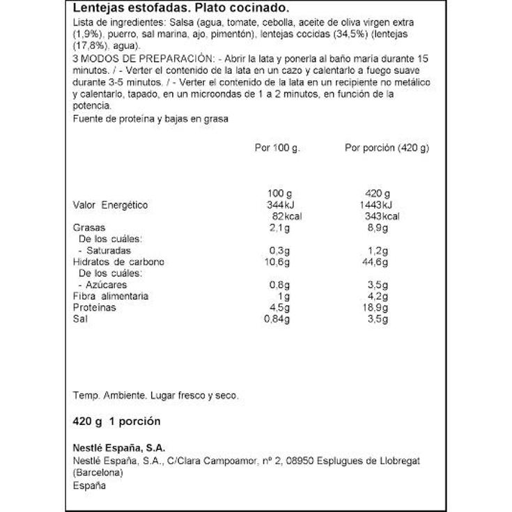 LENTEJAS ECO C/SOFRITO LITORAL LATA 420 GR