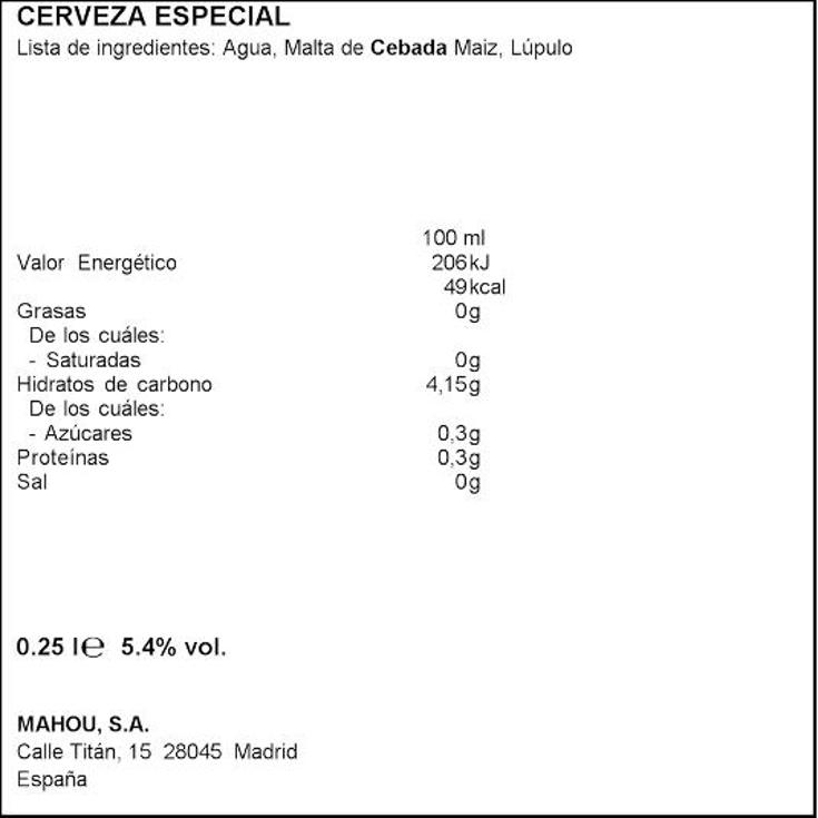 CERVEZA ESPECIAL 5,4º ALHAMBRA LATA 25 CL