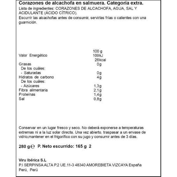 ALCACHOFAS CORAZONES 6/8 SPAR FRASCO 165 GR