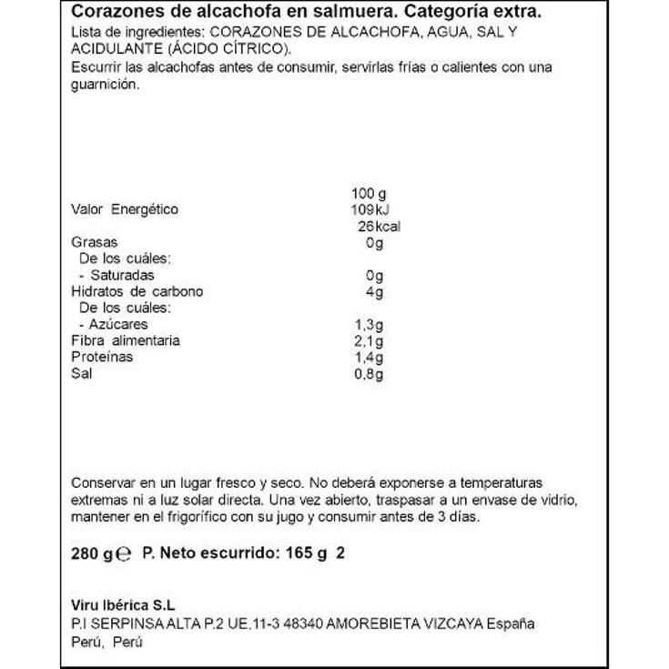 ALCACHOFAS CORAZONES 16/20 SPAR FRASCO 165 GR