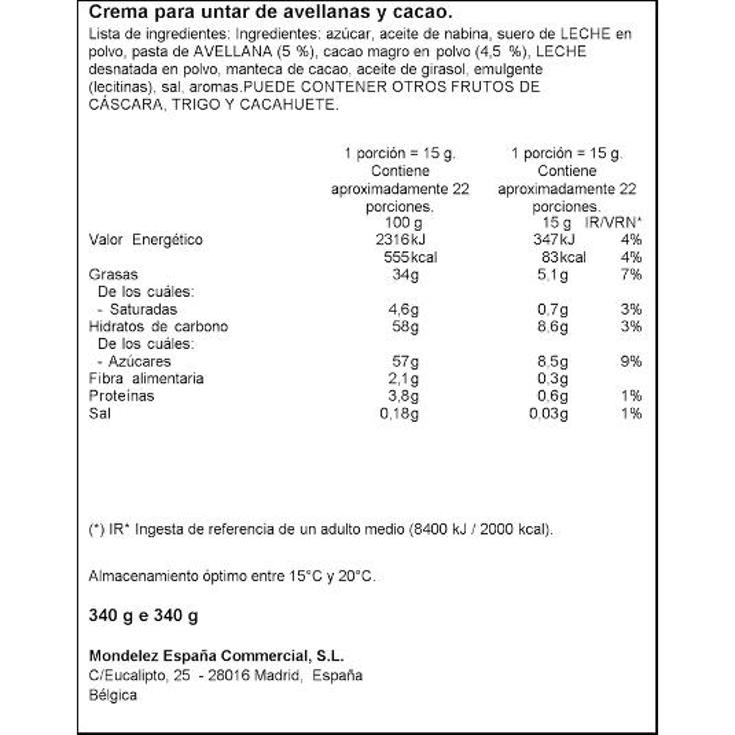 CREMA CACAO UNTABLE MILKA FRASCO 340 GR