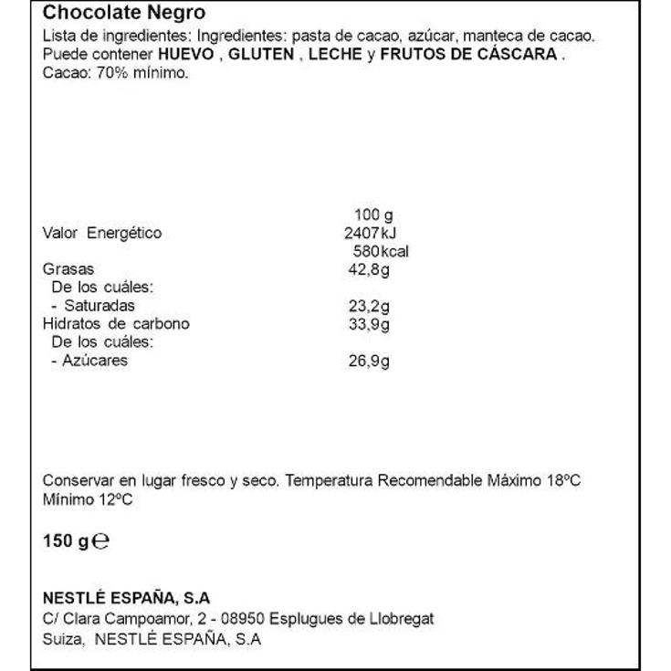 LAMINAS CHOC. DARK SUBLIME 70% NESTLE PQTE 150 GR
