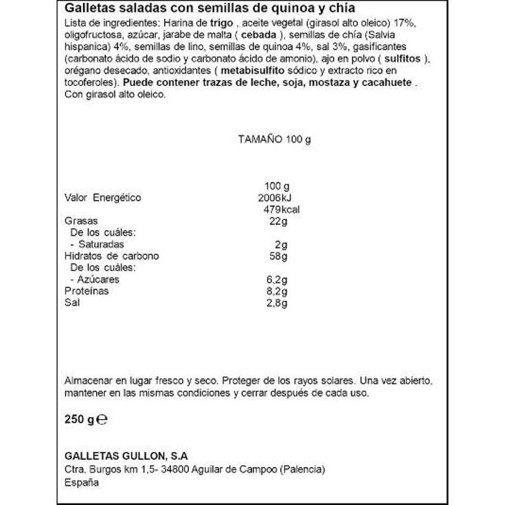 GALLETAS MINI BITES QUINOA CHIA GULLON BOTE 250 GR