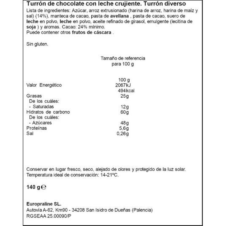 TURRON CRUJIENTE CHOCO.LECHE TRAPA PTLLA 150 GR
