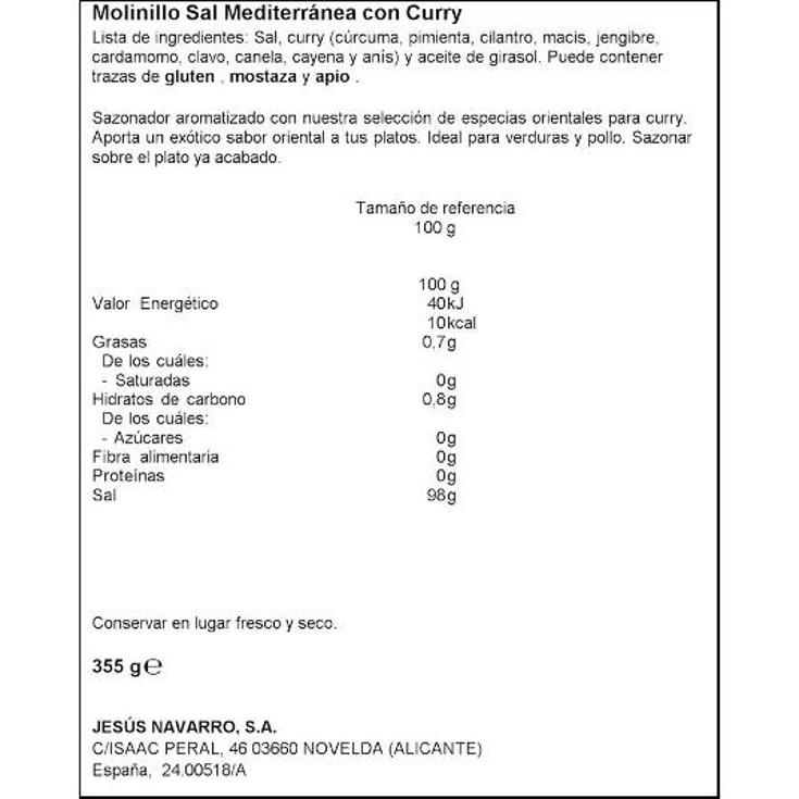 ESPECIAS SAL CON CURRY MOLINILL CARMENCITA FRASCO 355 GR