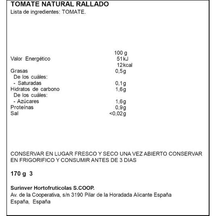 TOMATE NATURAL RALLADO SPAR UNIDAD 170 GR