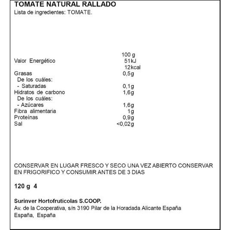 TOMATE NATURAL RALLADO 2X120 SPAR PACK 240 GR