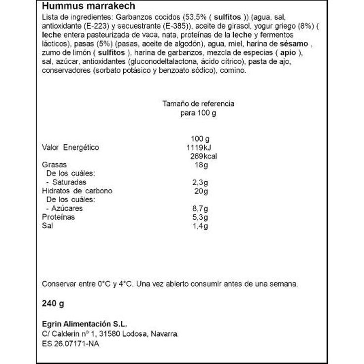 HUMMUS MARRAKECH ENSALANDIA UNIDAD 240 GR