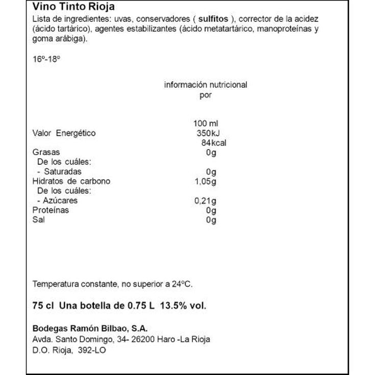 VINO TINTO RIOJA VIÑEDOS ALTURA RAMON BILBAO BTLLA 75 CL