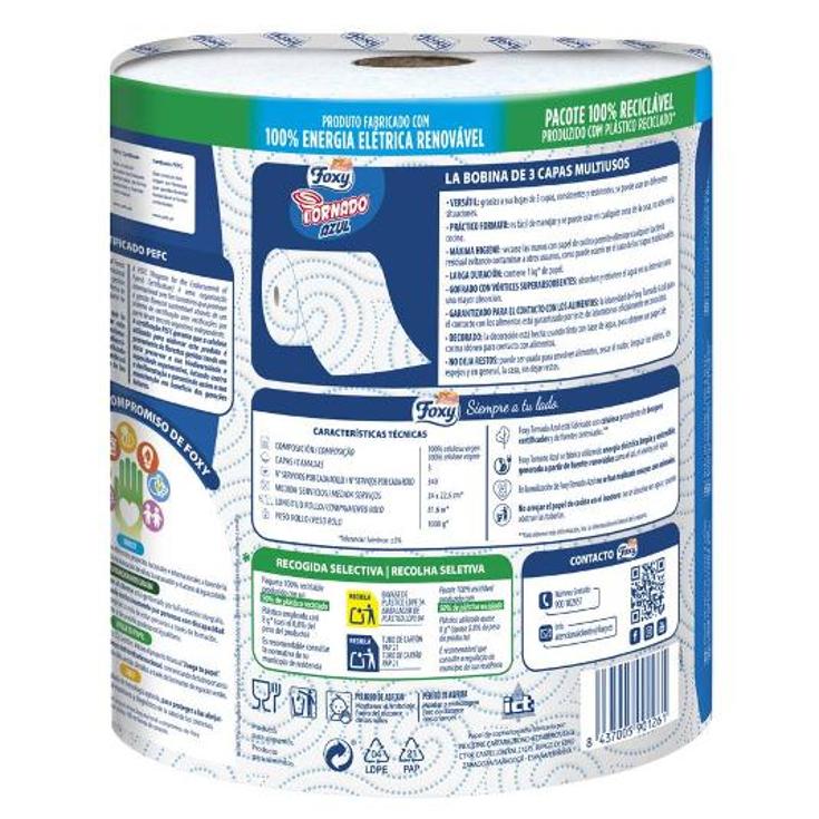 PAPEL COCINA TORNADO AZUL 3 C. FOXY PQTE 1 UD