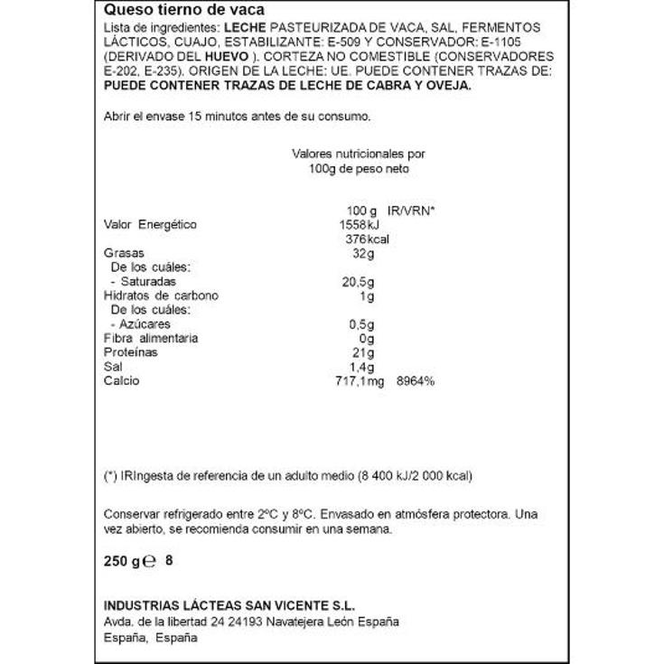 QUESO TIERNO YA CORTADO SPAR CUÑA 250 GR