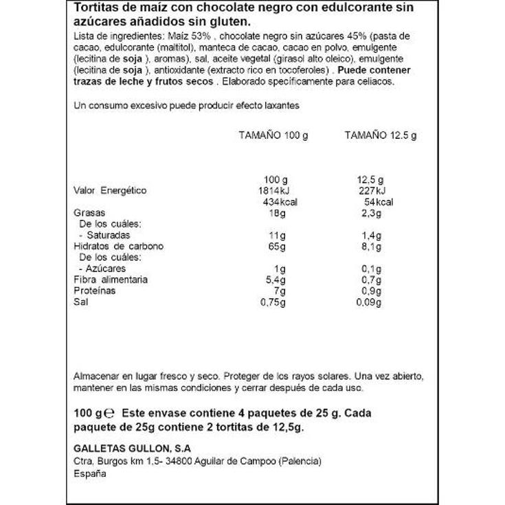 TORTITAS MAIZ CHOCOLATE S/AZUC. VITALDAY PQTE 100 GR