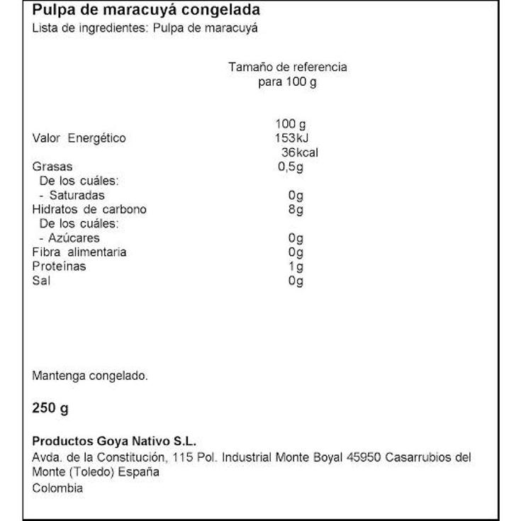 PULPA MARACUYA GOYA PQTE 250 GR
