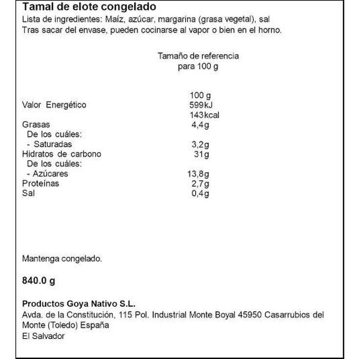 TAMALES DE ELOTE GOYA PQTE 840 GR